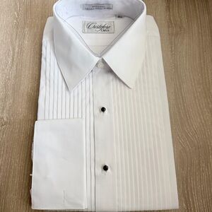 NWT Cristoforo Cardi Formal White Pleated Dress Shirt- Black Studs, 15.5 (32/33)